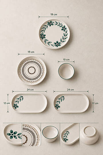 10 Parça 4 Kişilik Leaf Stoneware Kahvaltı Takımı - Özel Desenli Kahvaltılık Servis Sunum Seti - 3