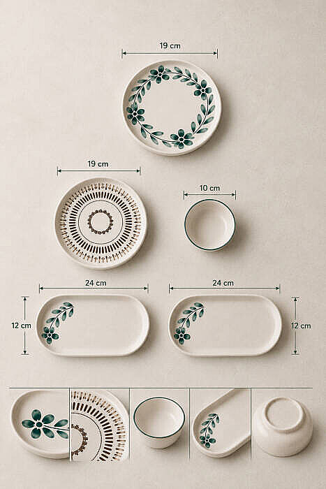10 Parça 4 Kişilik Leaf Stoneware Kahvaltı Takımı - Özel Desenli Kahvaltılık Servis Sunum Seti - 3