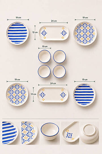 10 Parça 4 Kişilik Oceana Stoneware Kahvaltı Takımı - Özel Desenli Kahvaltılık Servis Sunum Seti - 3