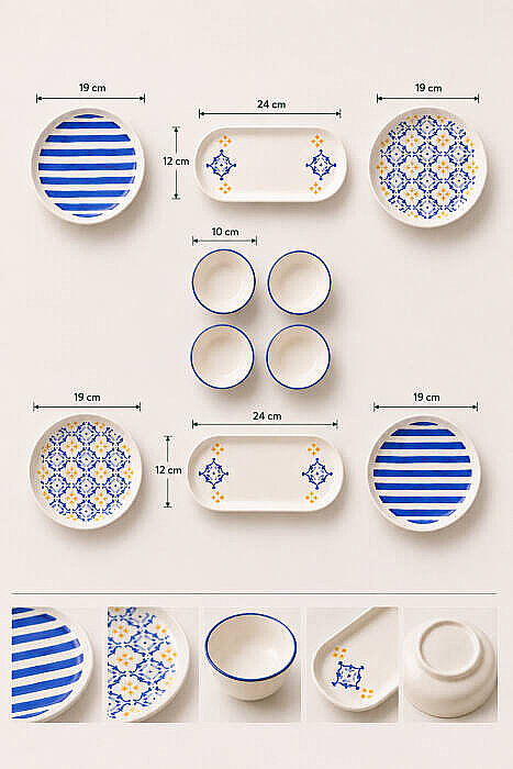 10 Parça 4 Kişilik Oceana Stoneware Kahvaltı Takımı - Özel Desenli Kahvaltılık Servis Sunum Seti - 3