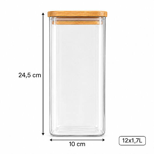 12li Ahşap Vakumlu Kapak Erzak Saklama Kabı Seti - Mutfak Düzenleyici Etiketli Akrilik Un Bakliyat Kabı 12 x 1,70 Lt - 3