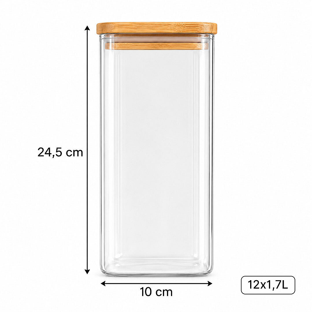 12li Ahşap Vakumlu Kapak Erzak Saklama Kabı Seti - Mutfak Düzenleyici Etiketli Akrilik Un Bakliyat Kabı 12 x 1,70 Lt - 3