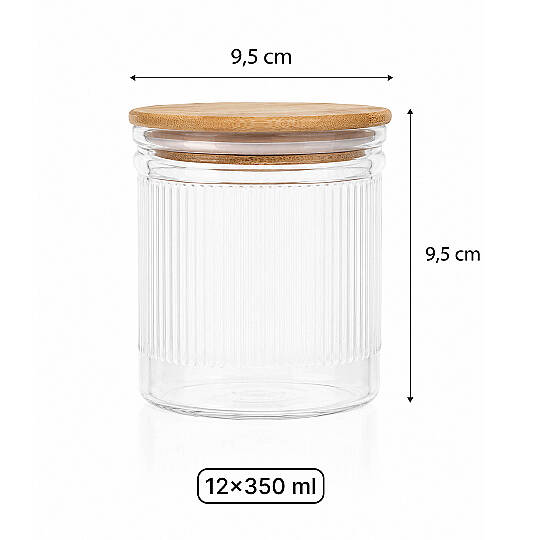 12li Çizgili Cam Baharatlık Seti - Etiket Hediyeli Ahşap Kapaklı Organizer Baharat Saklama Kabı Çerezlik 350ml - 3