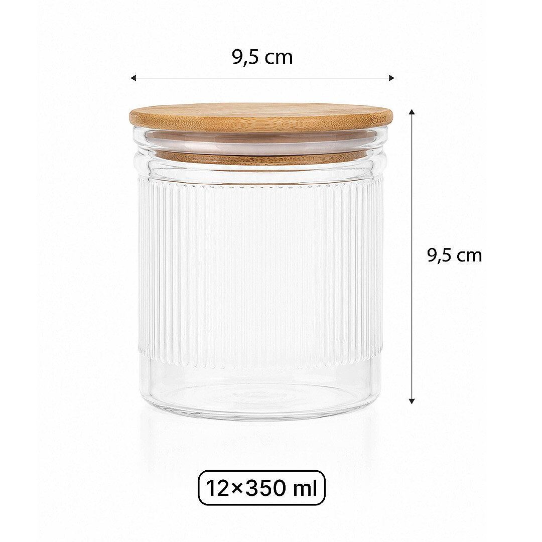 12li Çizgili Cam Baharatlık Seti - Etiket Hediyeli Ahşap Kapaklı Organizer Baharat Saklama Kabı Çerezlik 350ml - 3