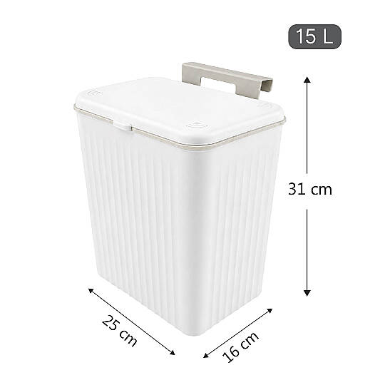 15 Litre Askılı Çöp Kovası Dolap Kapağına Asılabilir Tezgah Altı Mutfak Çöp Kutusu Beyaz - 3