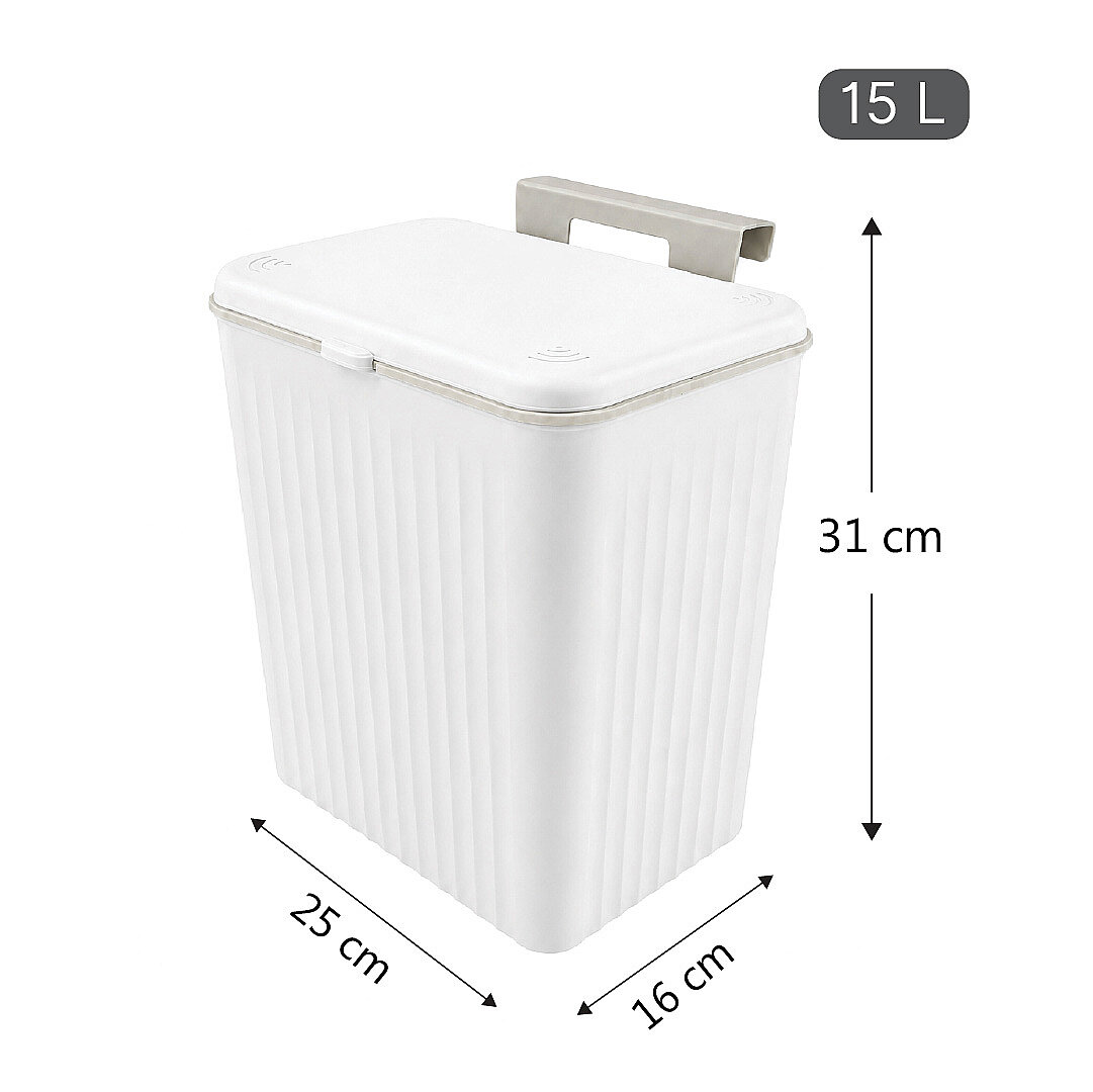 15 Litre Askılı Çöp Kovası Dolap Kapağına Asılabilir Tezgah Altı Mutfak Çöp Kutusu Beyaz - 3