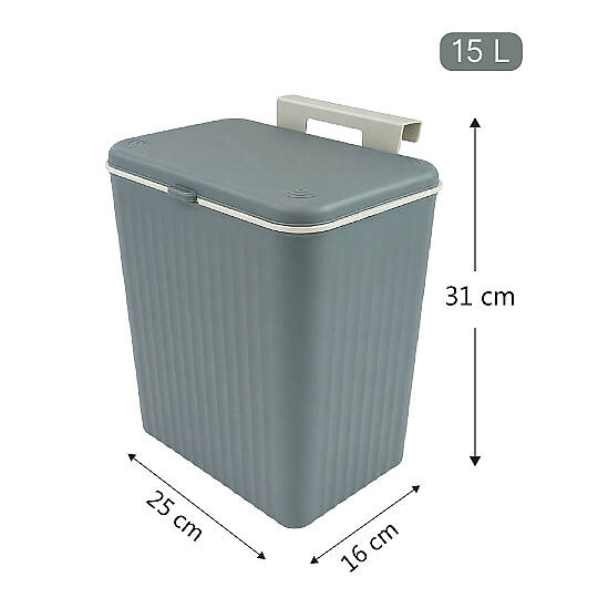15 Litre Askılı Çöp Kovası Dolap Kapağına Asılabilir Tezgah Altı Mutfak Çöp Kutusu Gri - 3