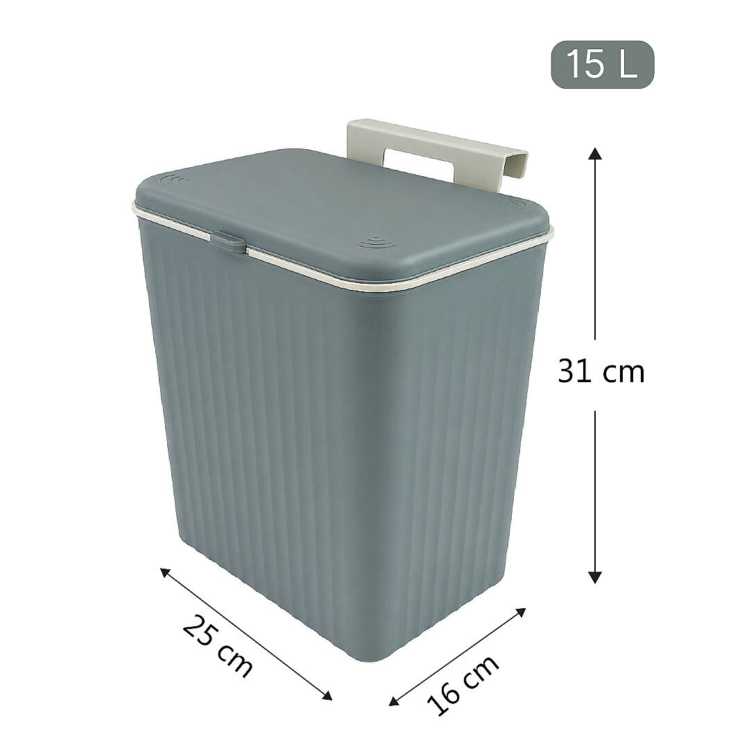 15 Litre Askılı Çöp Kovası Dolap Kapağına Asılabilir Tezgah Altı Mutfak Çöp Kutusu Gri - 3