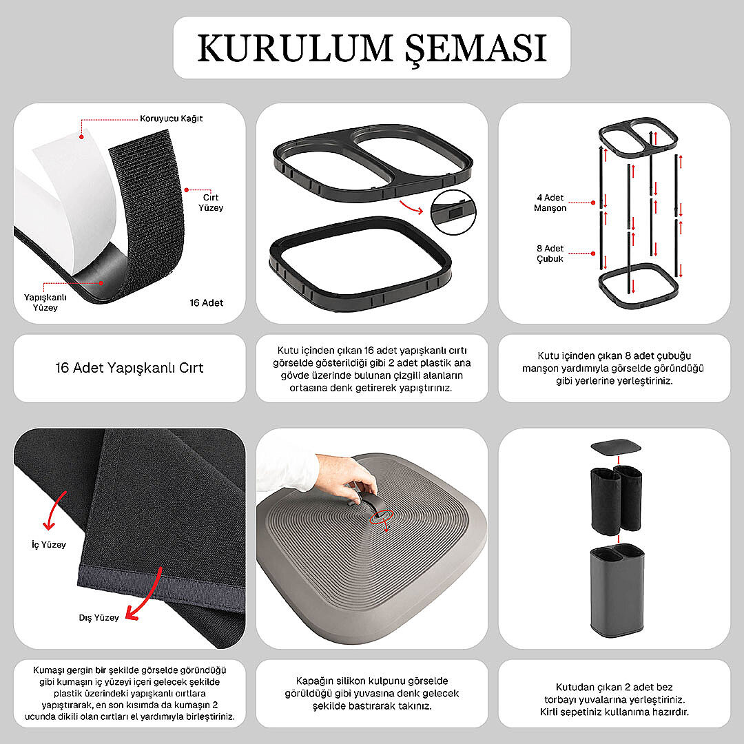 2 Bölmeli Kirli Çamaşır Sepeti Yıkanabilir 90 LT - Büyük Boy Katlanabilir Kirli Sepeti Organizer - 3
