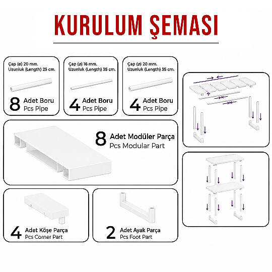 2 Katlı Ayarlanabilir Genişletilebilir Tezgahaltı Düzenleyici Raf Banyo Mutfak Organizer Deterjanlık - 4