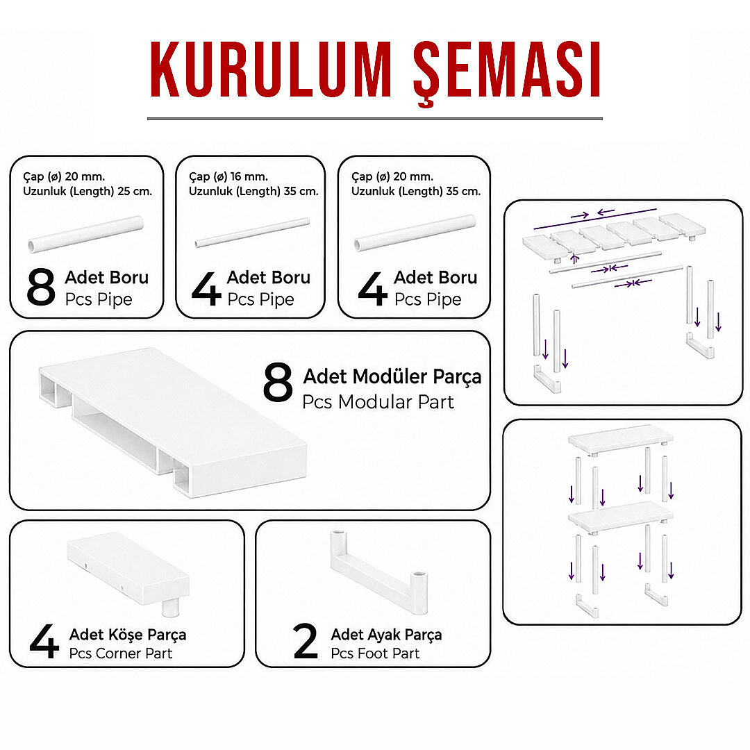 2 Katlı Ayarlanabilir Genişletilebilir Tezgahaltı Düzenleyici Raf Banyo Mutfak Organizer Deterjanlık - 4