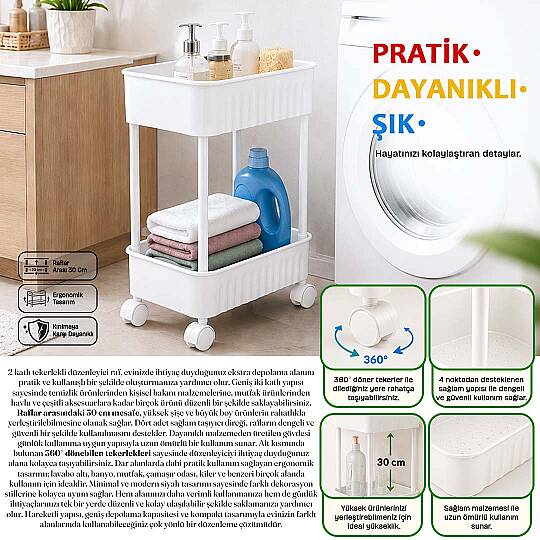2 Katlı Tekerlekli Tezgah Altı Banyo Mutfak Rafı Çok Amaçlı Dolap Düzenleyici Organizer Deterjanlık - Kopya - 3