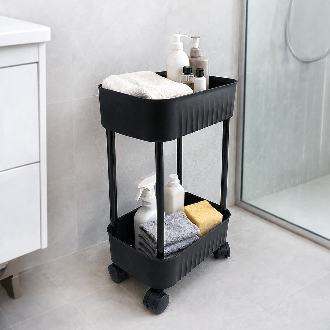 2 Katlı Tekerlekli Tezgah Altı Banyo Mutfak Rafı Çok Amaçlı Dolap Düzenleyici Organizer Deterjanlık - 1