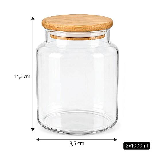 2'li 1000 ml Cam Çay Kahve Kavanozu Seti – Ahşap Vakum Kapaklı Erzak Saklama Kabı - 3