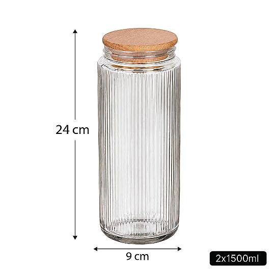 2'li 1400 ml Cam Çay Kahve Kavanozu Seti – Ahşap Vakum Kapaklı Erzak Saklama Kabı - 3
