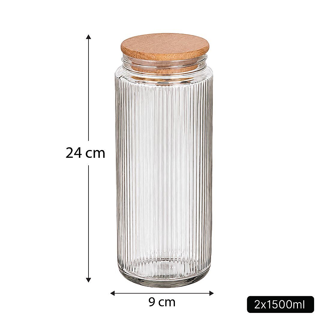 2'li 1400 ml Cam Çay Kahve Kavanozu Seti – Ahşap Vakum Kapaklı Erzak Saklama Kabı - 3