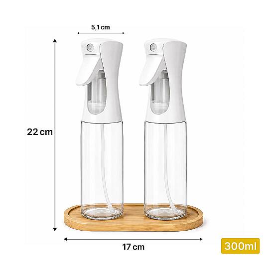 2li Bambu Altlıklı Sprey Cam Yağdanlık - Airfryer Yağlık Fritöz Yağ Püskürtücü Beyaz 300 ml - 3