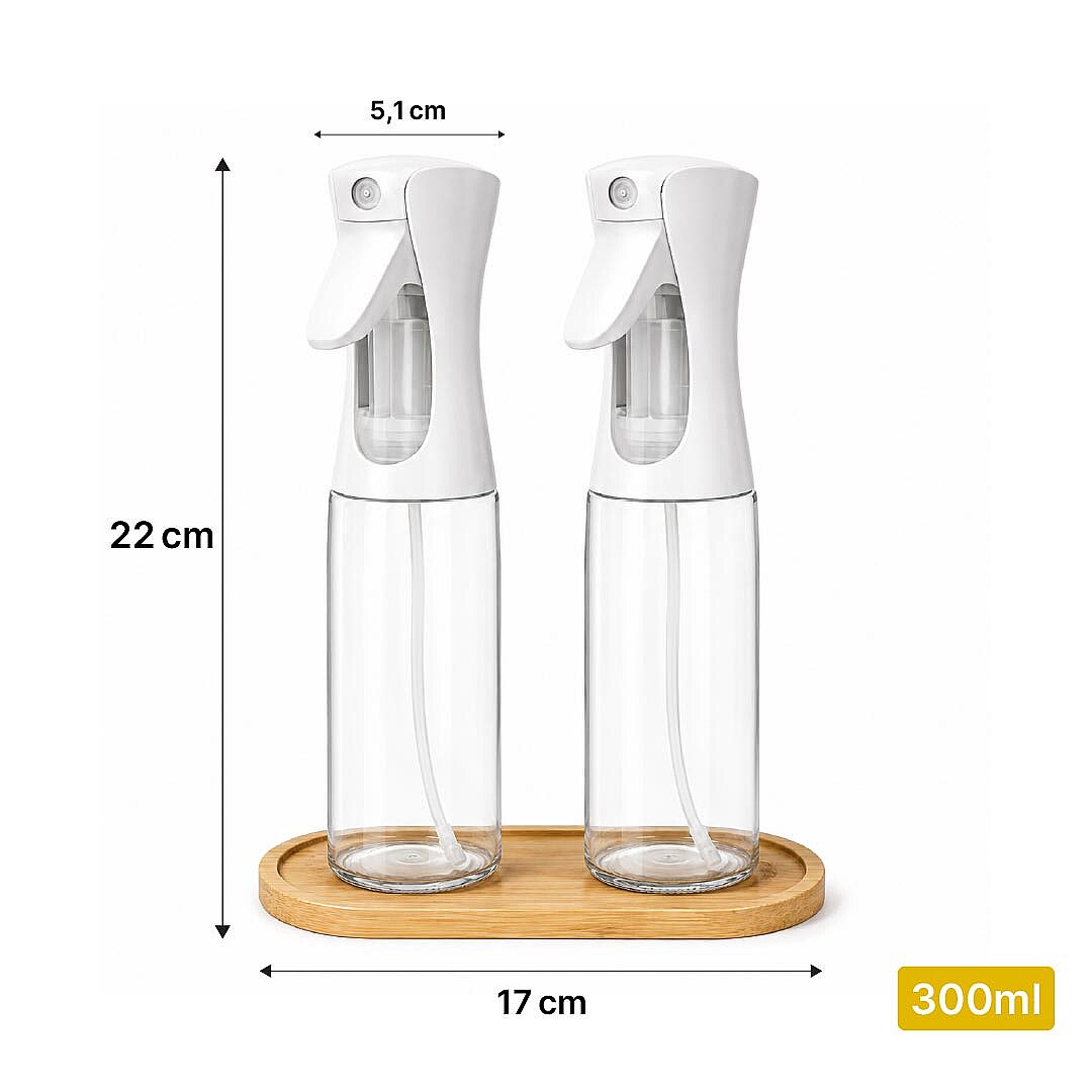 2li Bambu Altlıklı Sprey Cam Yağdanlık - Airfryer Yağlık Fritöz Yağ Püskürtücü Beyaz 300 ml - 3