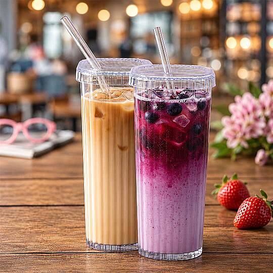 2li Cam Pipetli Kahve & Milkshake Bardağı - Şeffaf Mika Smoothie Soğuk İçecek Bardağı