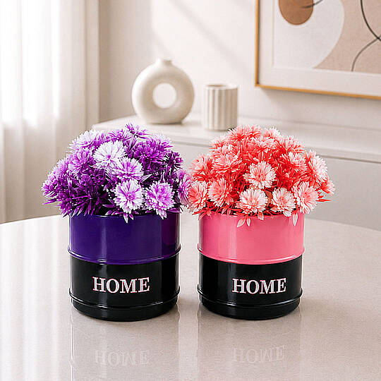 2li Fiora Dekoratif Yapay Çiçek Seti - Home Saksılı Balkon Salon Mutfak Ofis Dekor Çiçeği