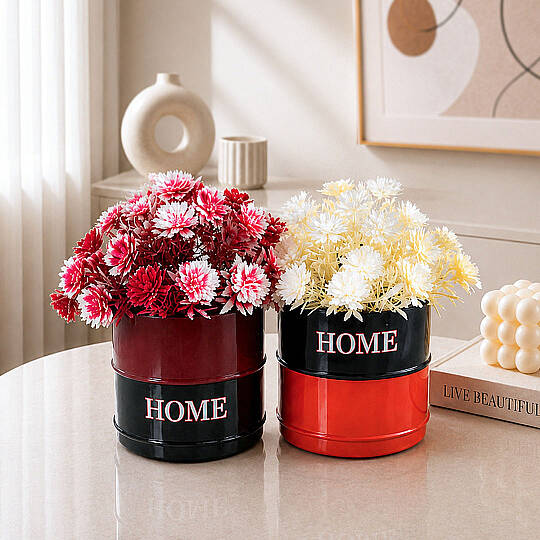 2li Fiora Dekoratif Yapay Çiçek Seti - Home Saksılı Balkon Salon Mutfak Ofis Dekor Çiçeği