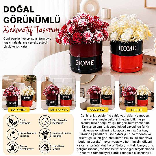 2li Fiora Dekoratif Yapay Çiçek Seti - Home Saksılı Balkon Salon Mutfak Ofis Dekor Çiçeği - 2