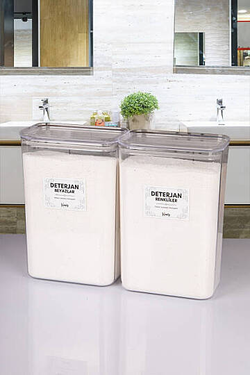 2'li 3 Litre Vakum Kapaklı Toz Deterjan Kutusu – Beyazlar Renkliler Etiketli Deterjan Saklama Kabı - 3