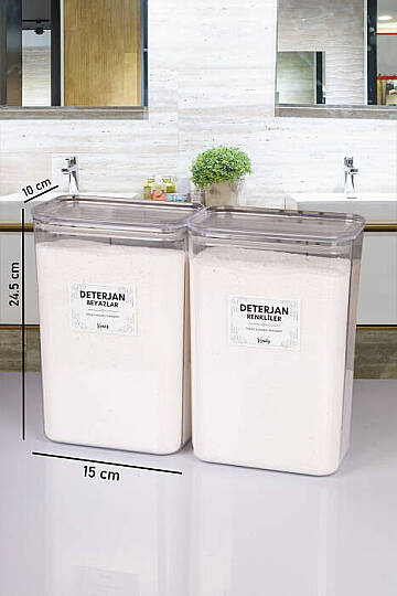2'li 3 Litre Vakum Kapaklı Toz Deterjan Kutusu – Beyazlar Renkliler Etiketli Deterjan Saklama Kabı - 5