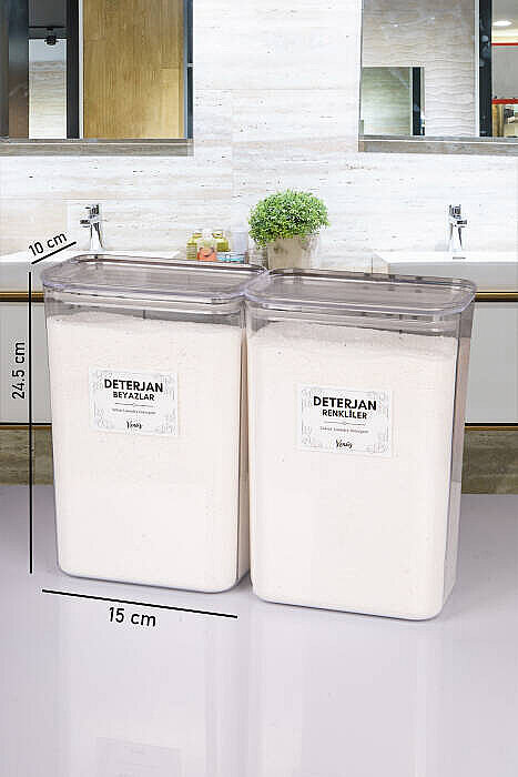 2'li 3 Litre Vakum Kapaklı Toz Deterjan Kutusu – Beyazlar Renkliler Etiketli Deterjan Saklama Kabı - 5