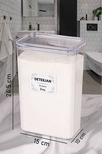 2'li 3 Litre Vakum Kapaklı Toz Deterjan Kutusu – Beyazlar Renkliler Etiketli Deterjan Saklama Kabı - 6