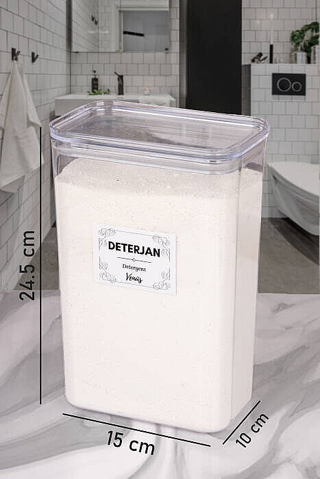 2'li 3 Litre Vakum Kapaklı Toz Deterjan Kutusu – Beyazlar Renkliler Etiketli Deterjan Saklama Kabı - 6
