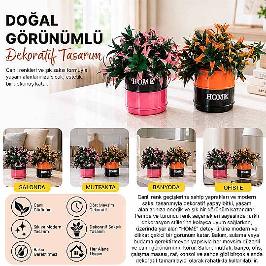 2li Vella Dekoratif Yapay Çiçek Seti - Home Saksılı Balkon Salon Mutfak Ofis Dekor Çiçeği - 2