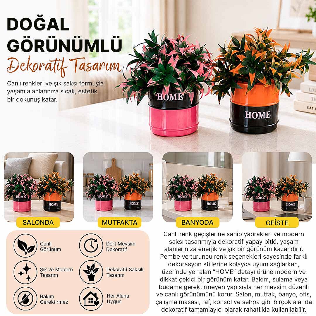 2li Vella Dekoratif Yapay Çiçek Seti - Home Saksılı Balkon Salon Mutfak Ofis Dekor Çiçeği - 2