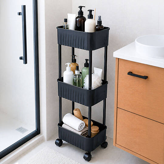 3 Katlı Tekerlekli Tezgah Altı Banyo Mutfak Rafı Dolap Düzenleyici Organizer Deterjanlık Sebzelik
