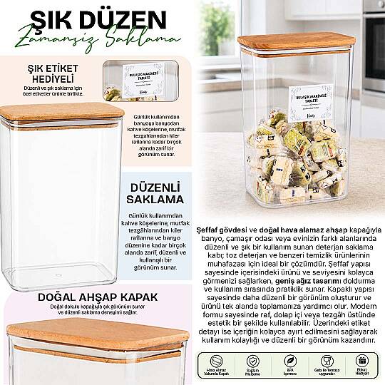 3 Lt Doğal Ahşap Vakum Kapaklı Tablet Deterjan Kutusu – Bulaşık Makinesi Tableti Saklama Kabı - 2