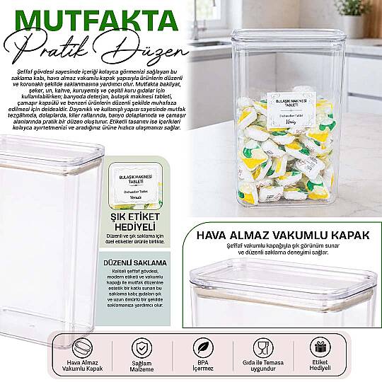 3 Lt Vakum Kapaklı Tablet Deterjan Kutusu – Etiketli Bulaşık Makinesi Tableti Saklama Kabı - 2