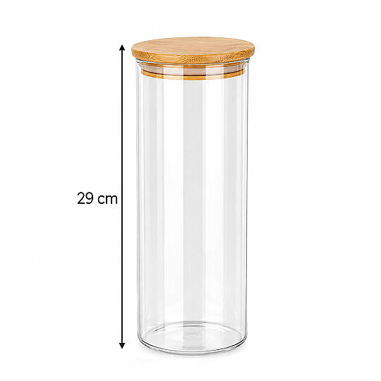 3'lü 2200 ml Jumbo Borosilikat Cam Erzak Kavanozu – Bambu Vakum Kapaklı Spagetti Makarna Saklama Kabı - 3