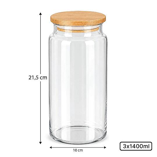 3'lü 1400 ml Ahşap Vakum Kapaklı Erzak Kavanozu Seti – Çay Kahve Şeker Saklama Kavanozu - 3