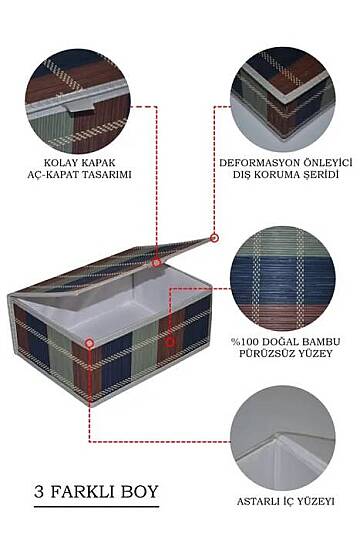 3lü Bambu Kapaklı Saklama Kutusu Seti – Çok Amaçlı Dekoratif Düzenleyici Sepet & Oyuncak Kutusu - 3