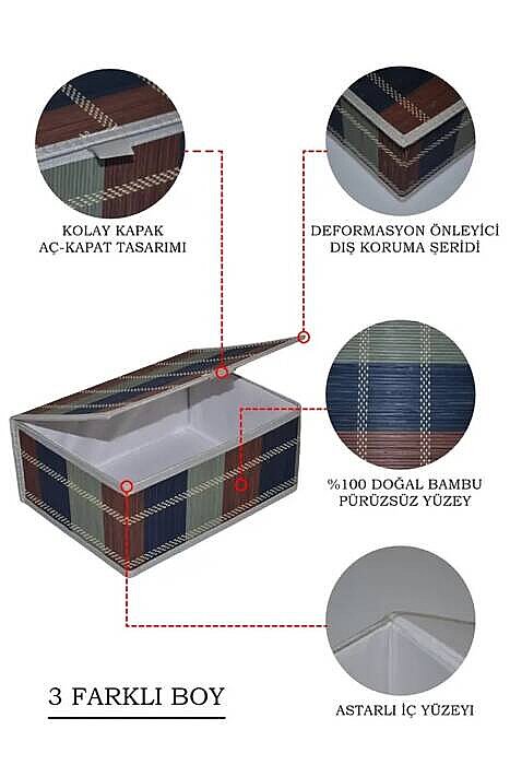 3lü Bambu Kapaklı Saklama Kutusu Seti – Çok Amaçlı Dekoratif Düzenleyici Sepet & Oyuncak Kutusu - 3