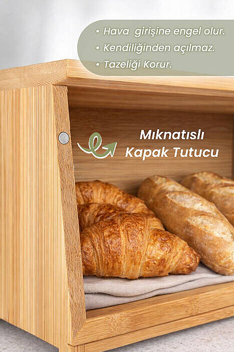 3lü Bambu Mutfak Seti - Tezgah Üstü Düzenleyici Ekmeklik Metal Standlı Kesim Panosu Kağıt Havluluk - 5