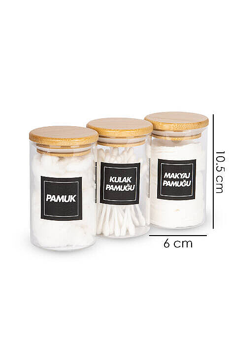 3'lü 250 ml Bambu Vakum Kapaklı Pamukluk Seti – Kulak Pamuğu Makyaj Pamuğu ve Pamuk Saklama Kavanozu - 2