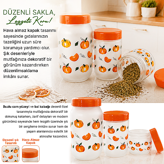 3lü Cam Kavanoz Seti - Tea Sugar Coffee Kavanozu 300 - 650 - 1000 ml Erzak Çay Kahve Saklama Kabı - 2