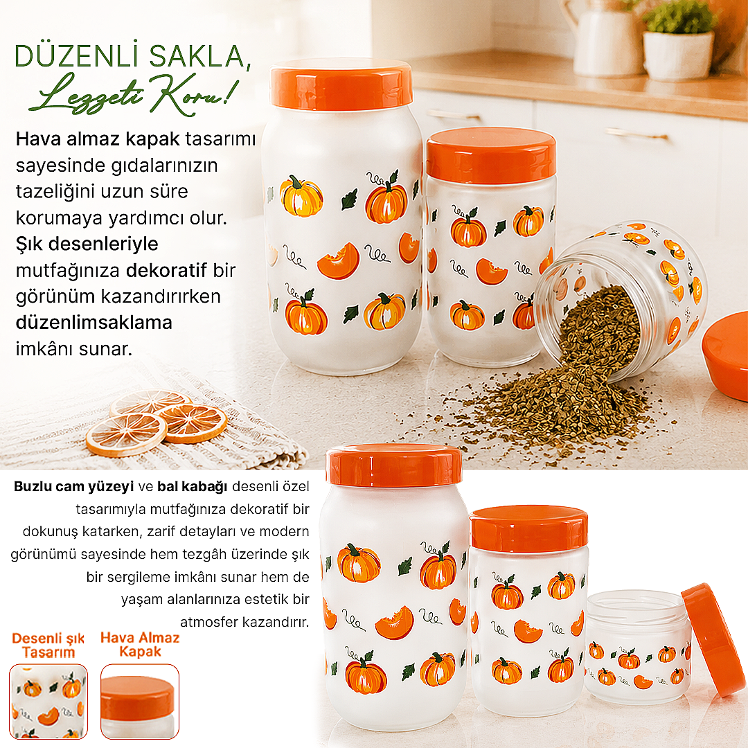 3lü Cam Kavanoz Seti - Tea Sugar Coffee Kavanozu 300 - 650 - 1000 ml Erzak Çay Kahve Saklama Kabı - 2