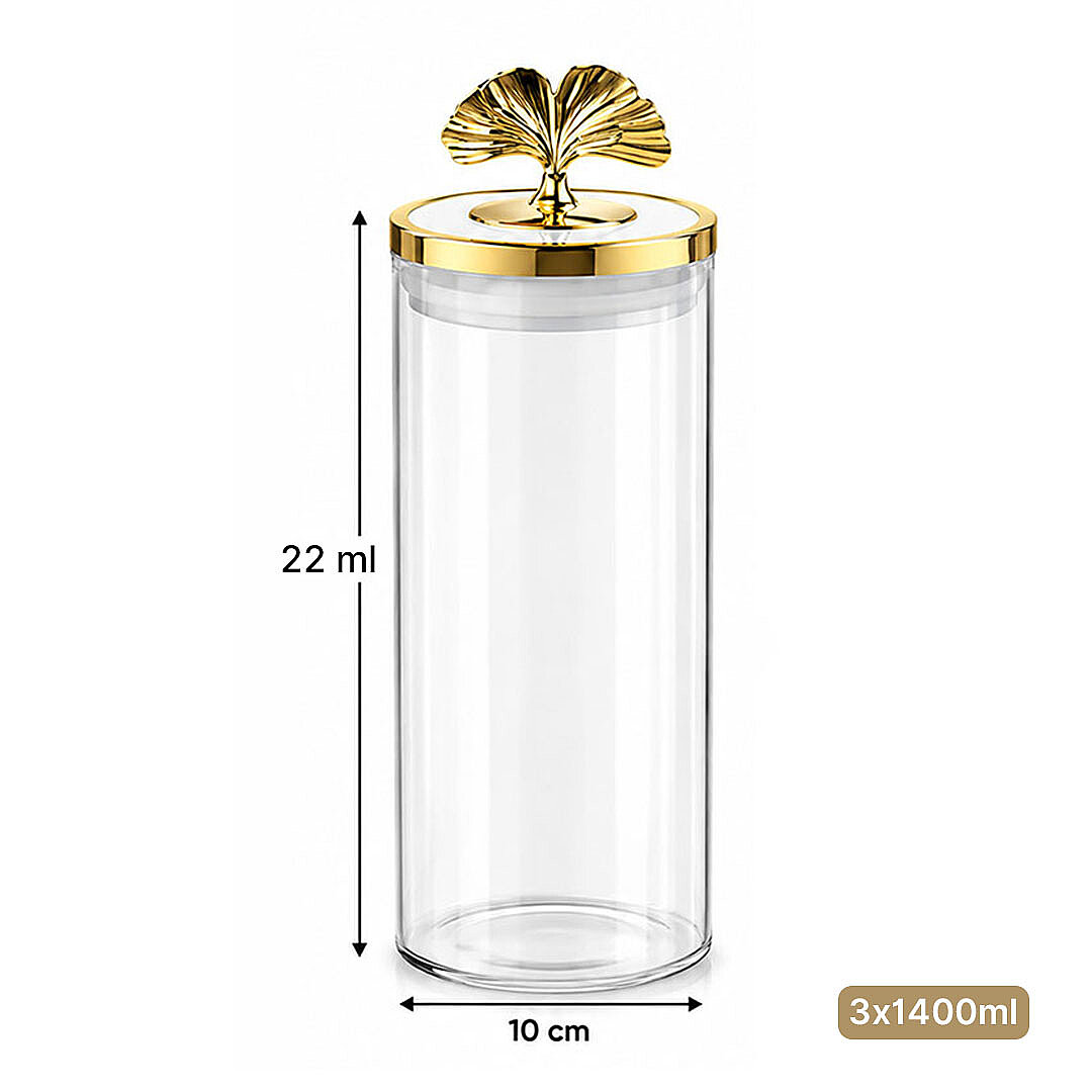 3lü Kilitlenebilir Vakum Kapaklı Varaklı Borosilikat Cam Kavanoz Erzak Saklama Kabı 1400 ML - 3