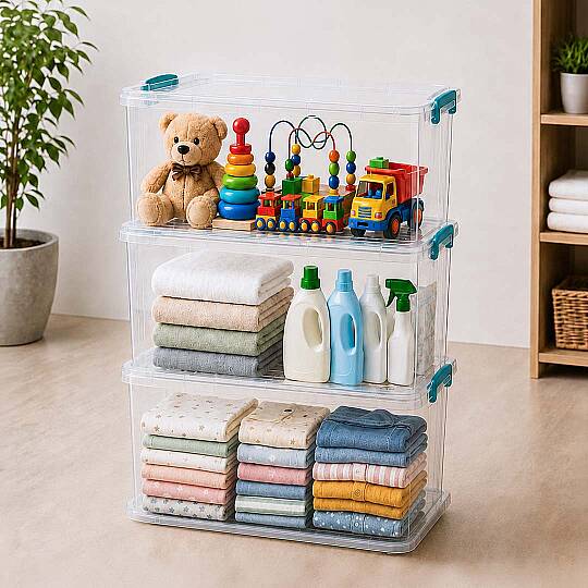 3lü Set 40 Lt Tekerlekli Kilitli Saklama Kutusu Çok Amaçlı Düzenleyici Hırdavat Oyuncak Erzak Kabı