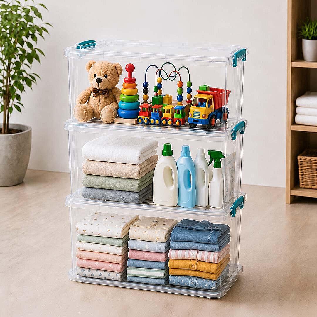 3lü Set 40 Lt Tekerlekli Kilitli Saklama Kutusu Çok Amaçlı Düzenleyici Hırdavat Oyuncak Erzak Kabı - 1