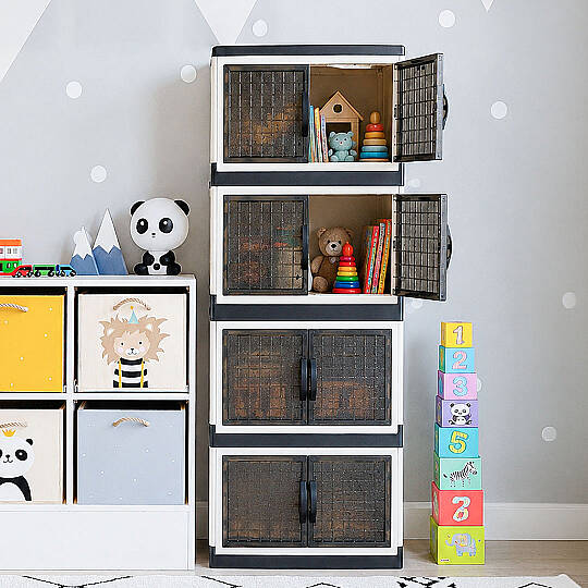 4 Katlı Katlanabilir Oyuncak Dolabı - Çok Amaçlı Modüler Çocuk Odası Düzenleyici Organizer