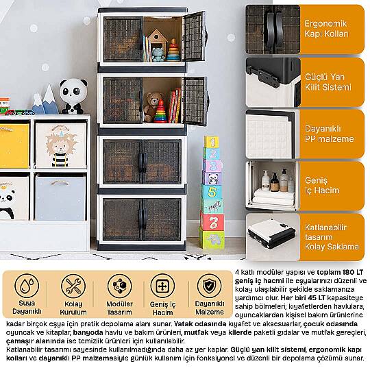 4 Katlı Katlanabilir Oyuncak Dolabı - Çok Amaçlı Modüler Çocuk Odası Düzenleyici Organizer - 2