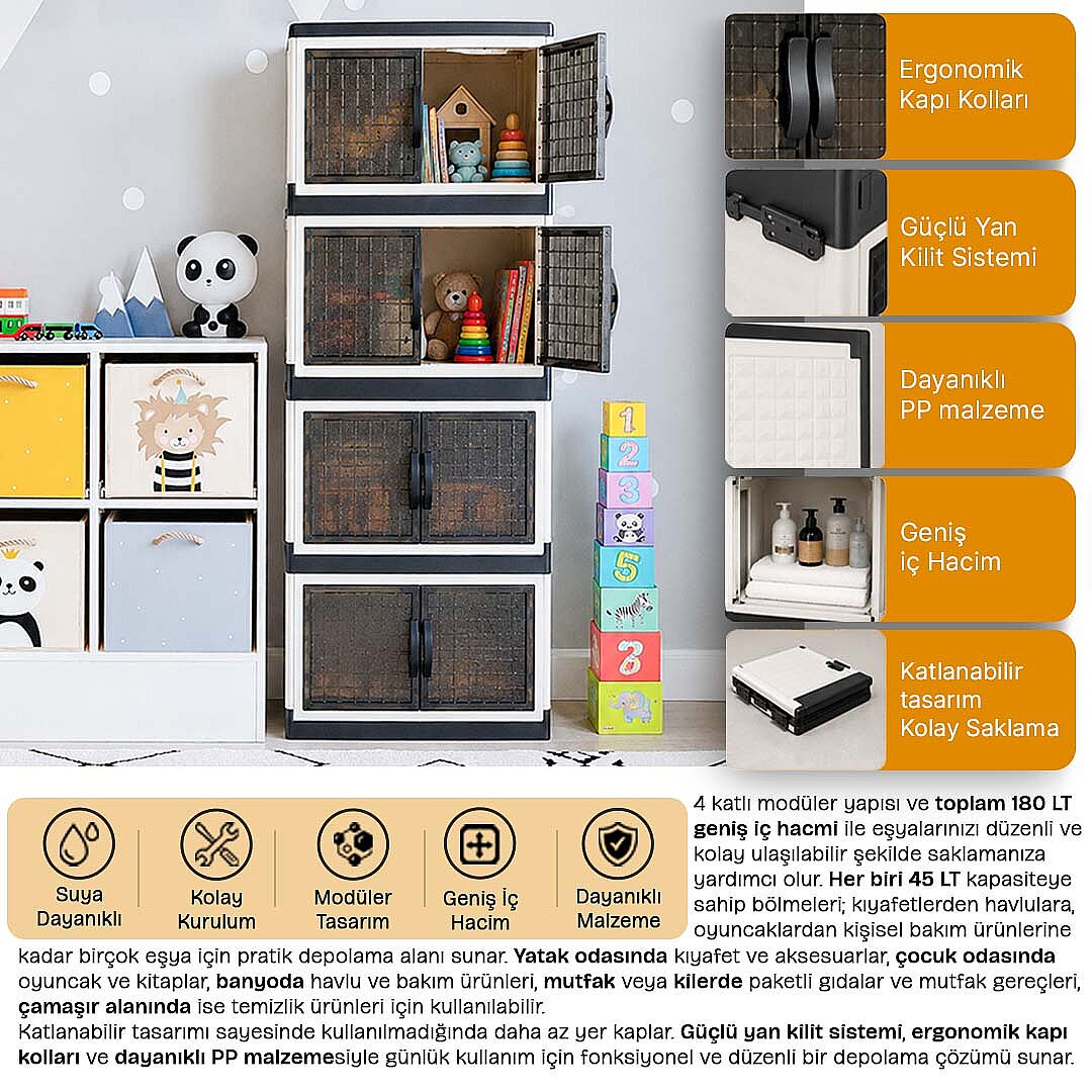 4 Katlı Katlanabilir Oyuncak Dolabı - Çok Amaçlı Modüler Çocuk Odası Düzenleyici Organizer - 2
